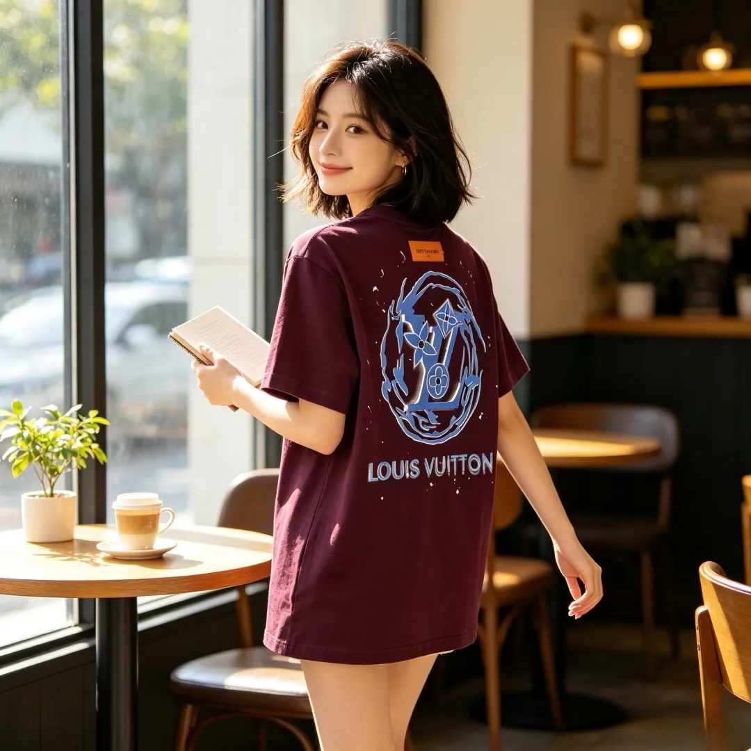 Louis Vuitton/Louis Vuitton blue swirl LV printed inkjet short sleeves